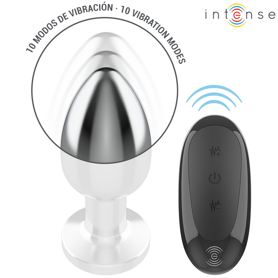 Intense - Plug Anal 10 Vibraciones Metal Con Control Remoto L