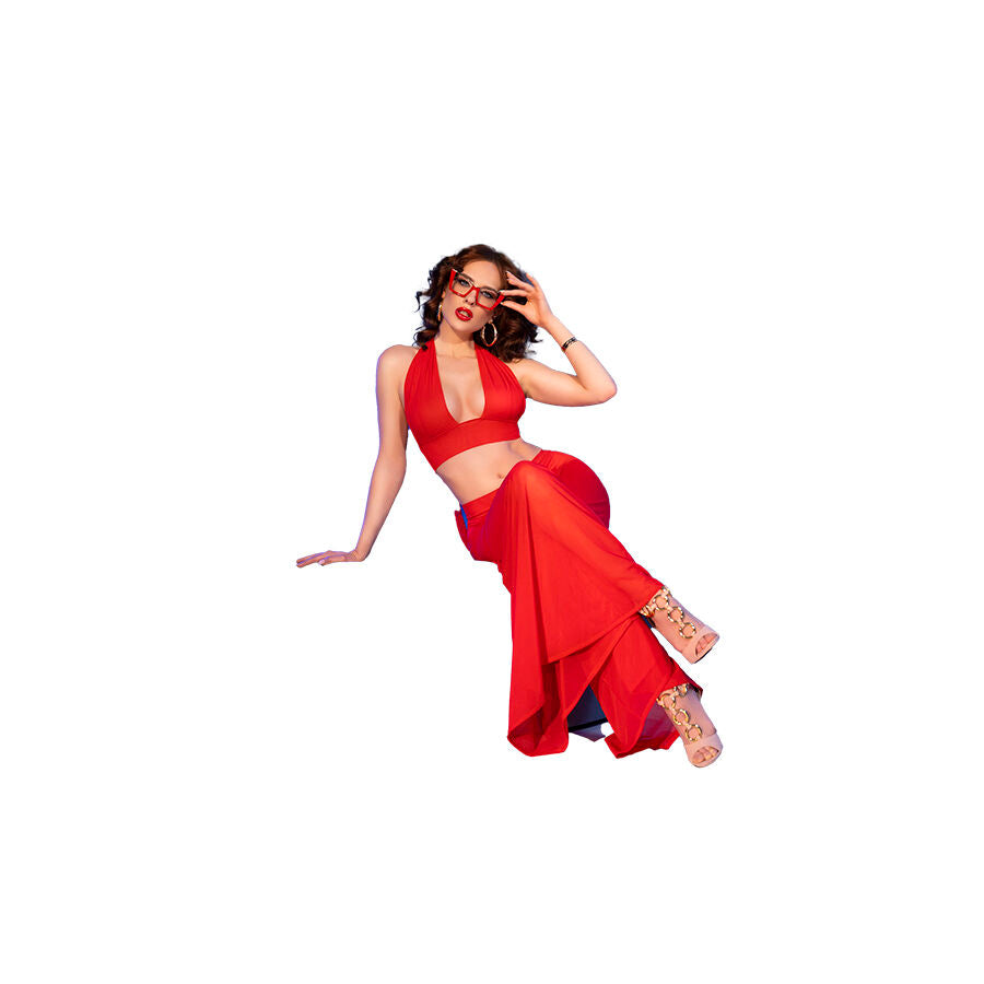 Chilirose - Cr 4857 Set Top Y Pantalones Rojo Talla S