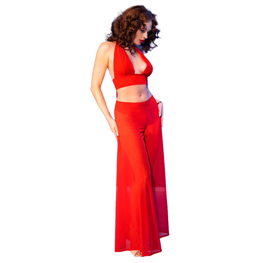 Chilirose - Cr 4857 Set Top Y Pantalones Rojo Talla S