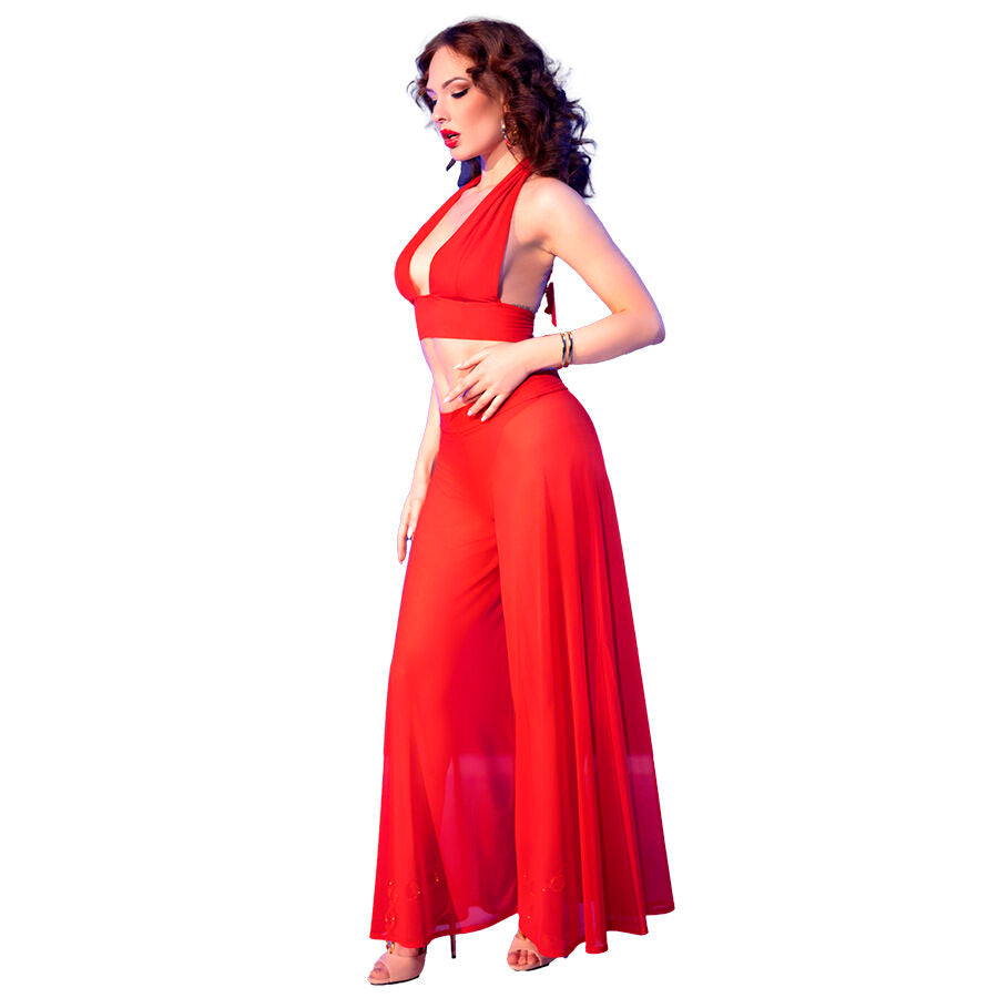 Chilirose - Cr 4857 Set Top Y Pantalones Rojo Talla S