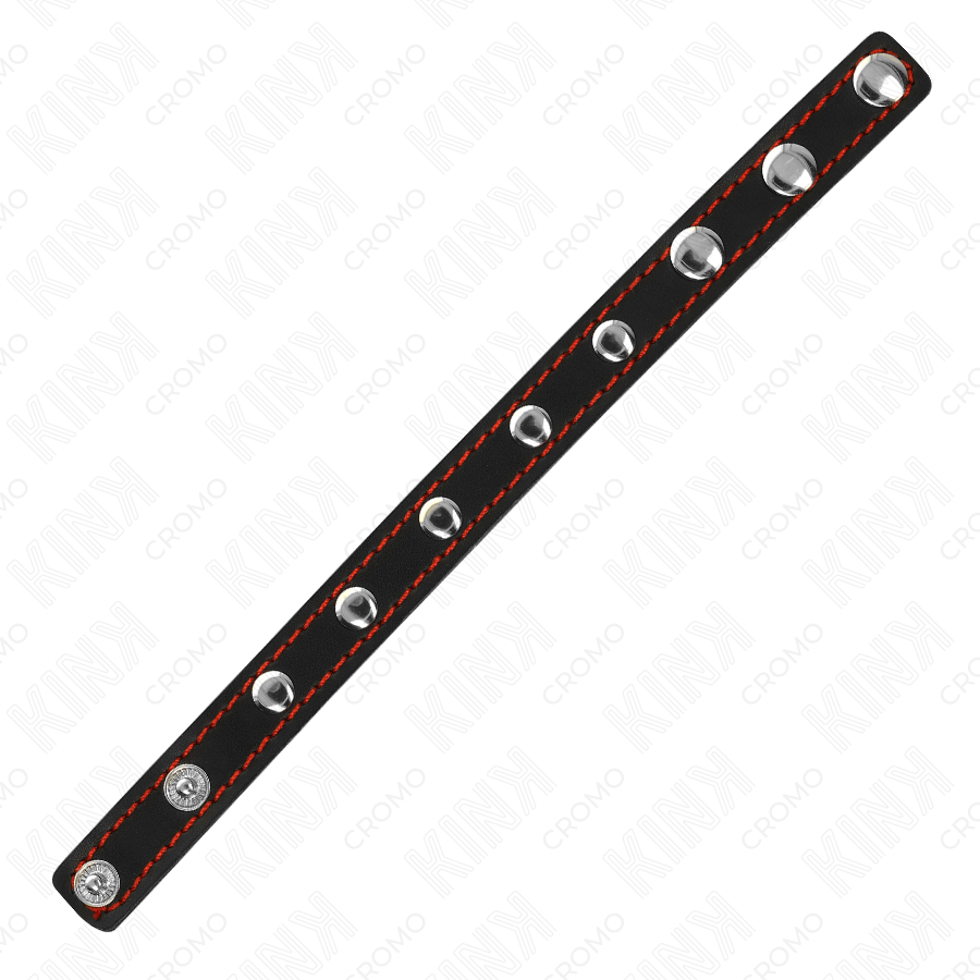 Kink - Anillo Pene Cuero Con Cierre A Presión Forro Rojo 21 X 1.5 Cm