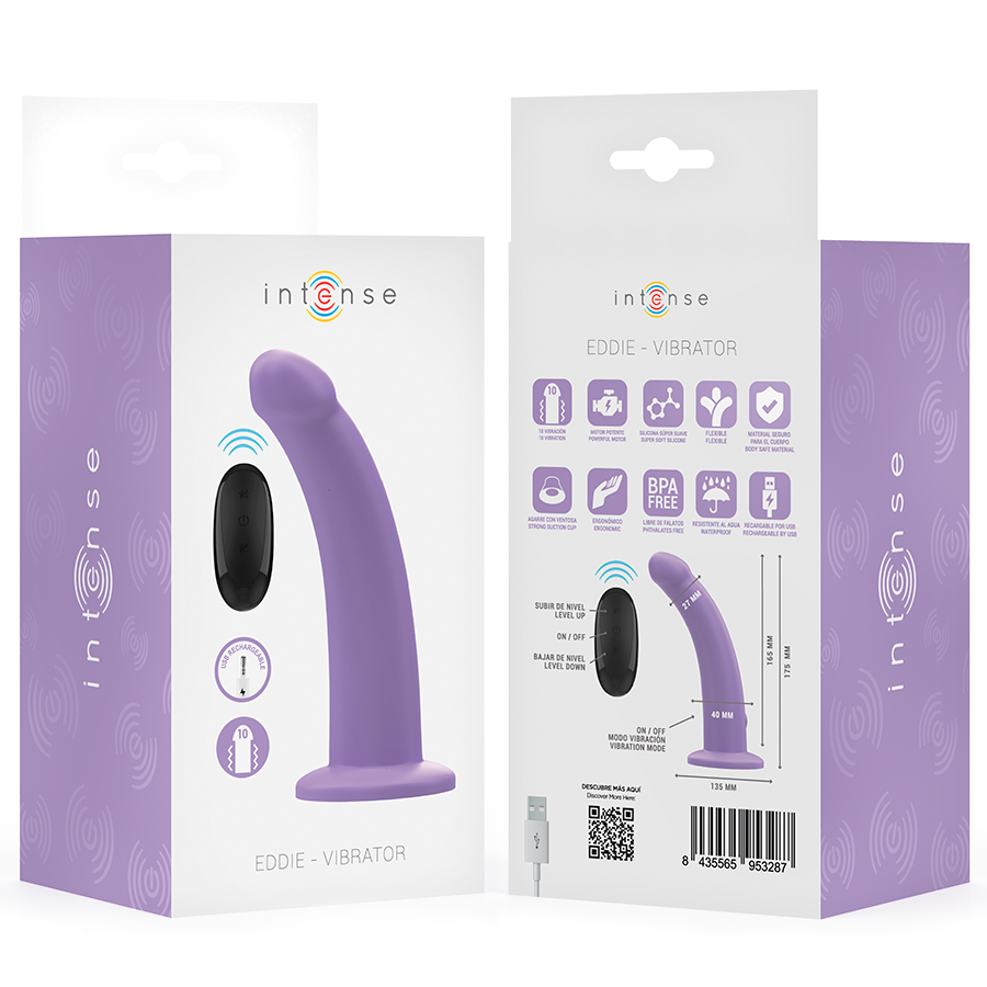 Intense - Eddie Vibrador 17,5 Cm 10 Vibraciones Morado Control Remoto