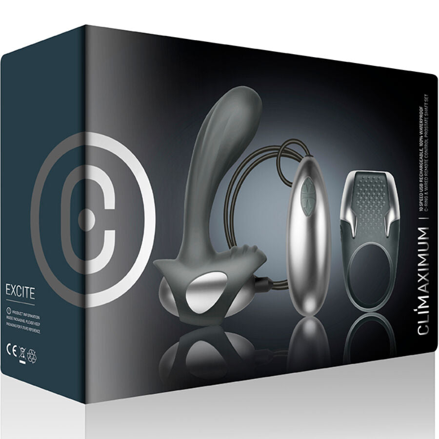 Climaximum - Excite Kit Anillo Para Pene + Masajeador Próstata Con Cable