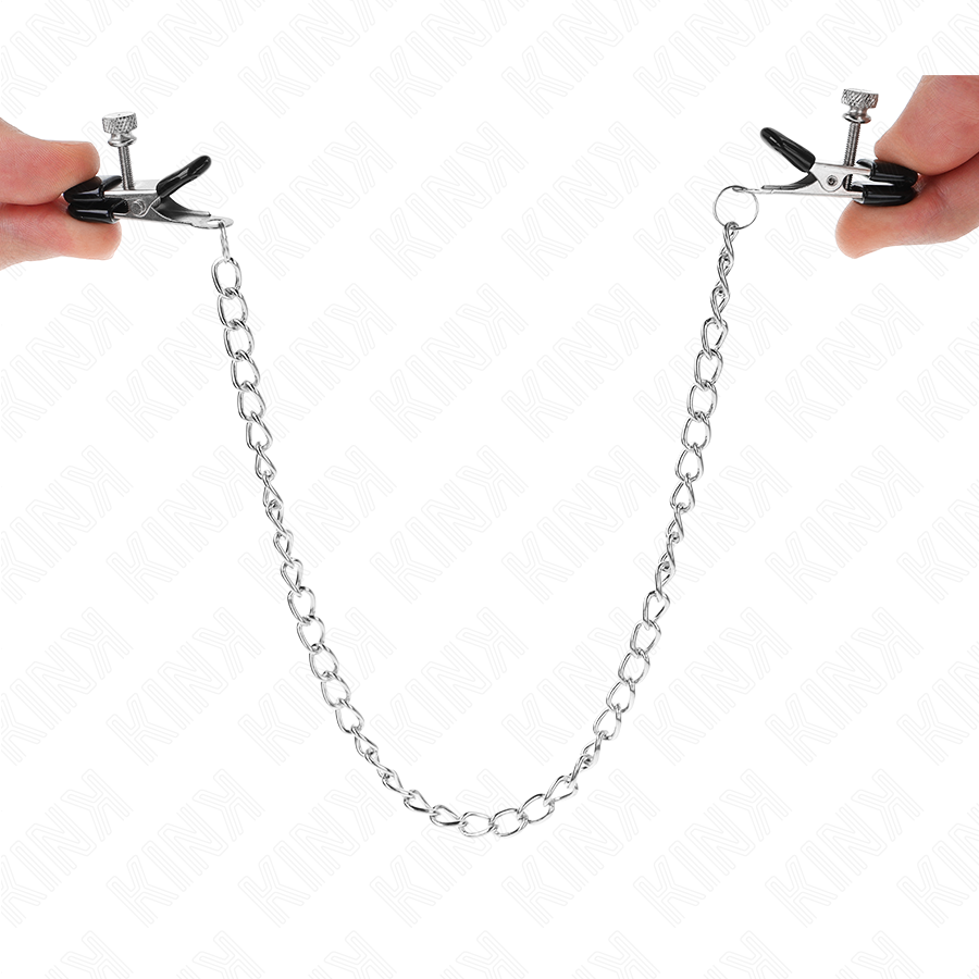 Kink - Pinzas Para Pezones Planas Negro Con Cadena Plateado 34 Cm