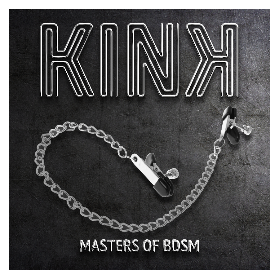 Kink - Pinzas Para Pezones Planas Negro Con Cadena Plateado 34 Cm