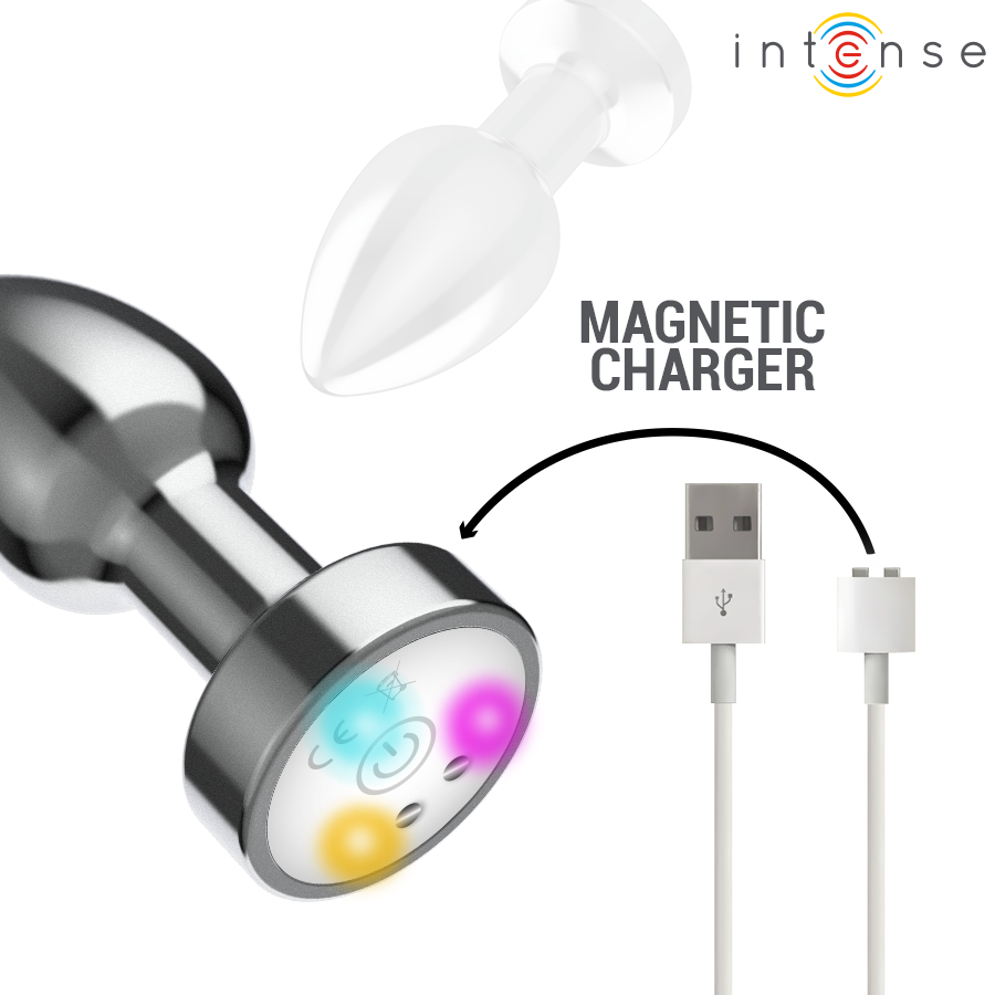 Intense - Plug Anal De Metal Vibrador Con Luces Led Y Control Remoto - Talla M
