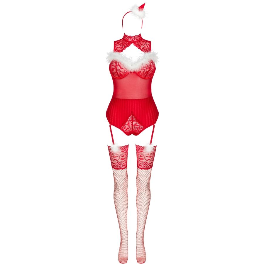 Livco Corsetti Fashion - Limpid Snowflakes Lc 90604 Body + Medias + Diadema Navideña S/M