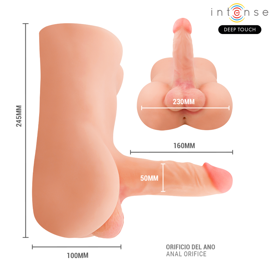 Intense Deep Touch - Damien Torso Con Ano Y Dildo Realístico Con Empuje Y Vibración Control Remoto 3.5 Kg