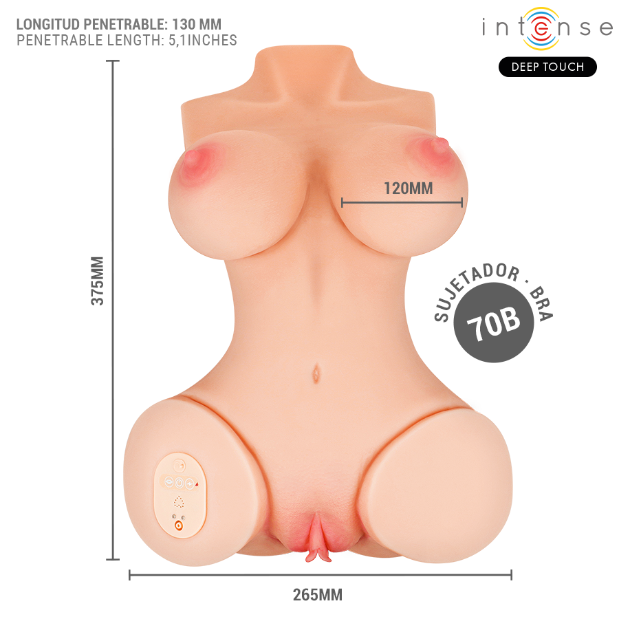 Intense Deep Touch - Vero Torso Ano Y Vagina Con Efecto Succión, Calor, Vibración Y Voz Con Control Remoto 5.5 Kg