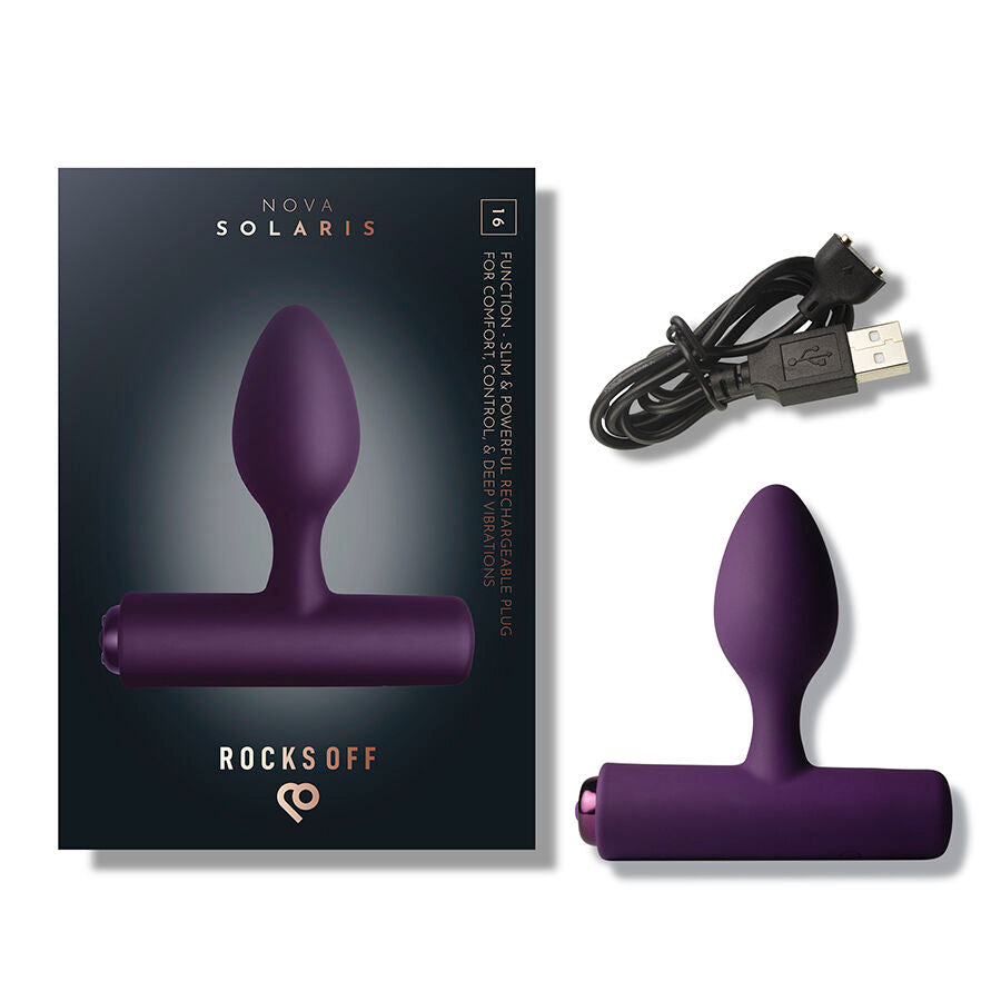 Rocks-Off - Nova Solaris Plug Anal Fino Recargable 16 Funciones Violeta