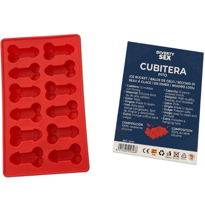 Diablo Picante - Cubitera 12 Penes Silicona Dura Para Colgar Azul