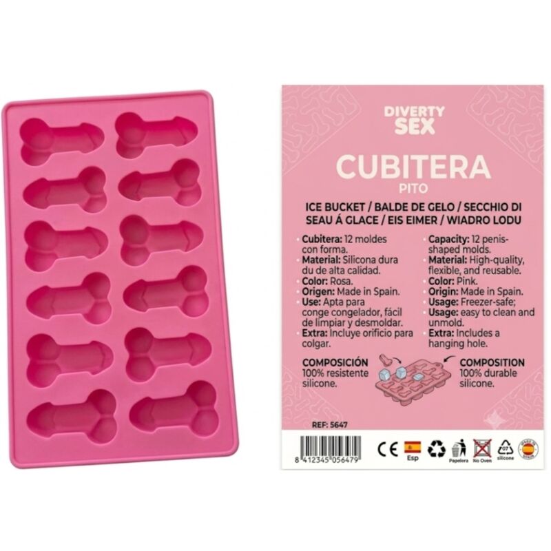 Diablo Picante - Cubitera 12 Penes Silicona Dura Para Colgar Rosa