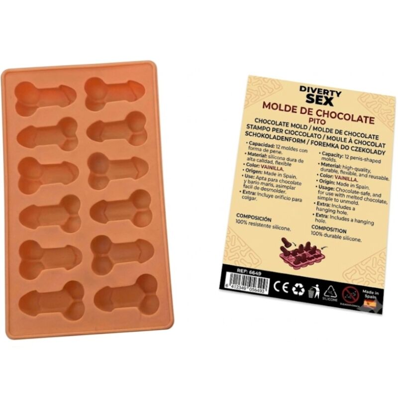 Diablo Picante - Molde Chocolate 12 Penes Silicona Para Colgar Vainilla