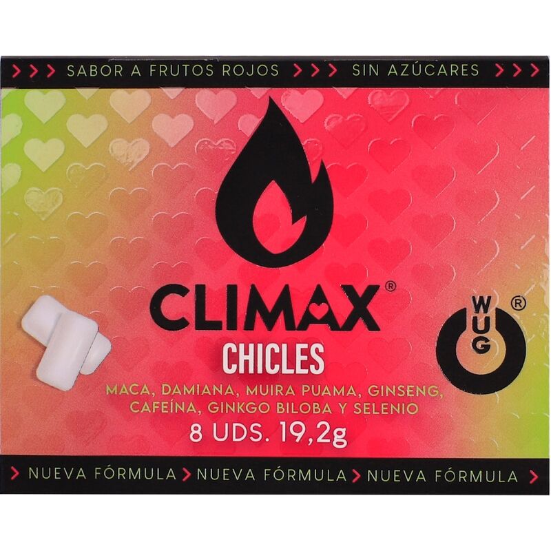 Wug Climax - Chicle Funcional Con Maca, Damiana Y Ginseng Para Potenciar El Deseo Y La Vitalidad Íntima Blister 8 Uds
