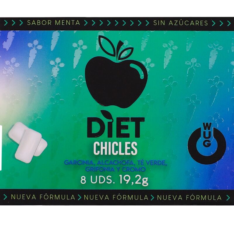 Wug Diet - El Chicle Funcional Sin Azúcar Con Sabor Menta Blister 8 Uds