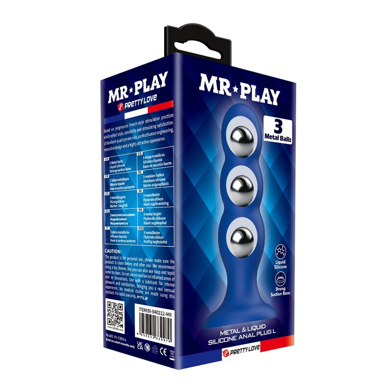 Mr Play - Plug Anal Con 3 Bolas Metálicas Y Ventosa Azul