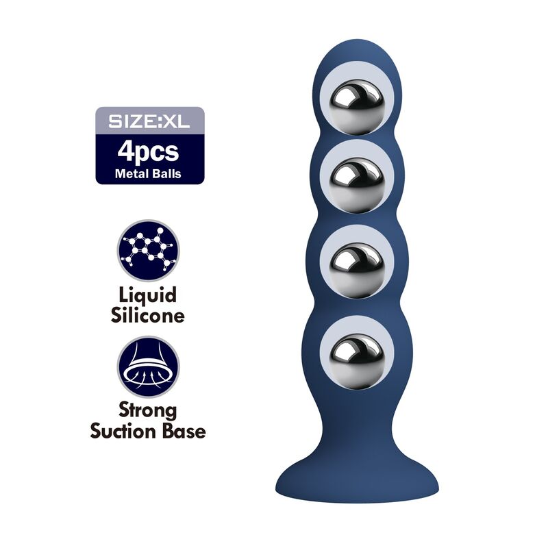 Mr Play - Plug Anal Con 4 Bolas Metálicas Y Ventosa Azul