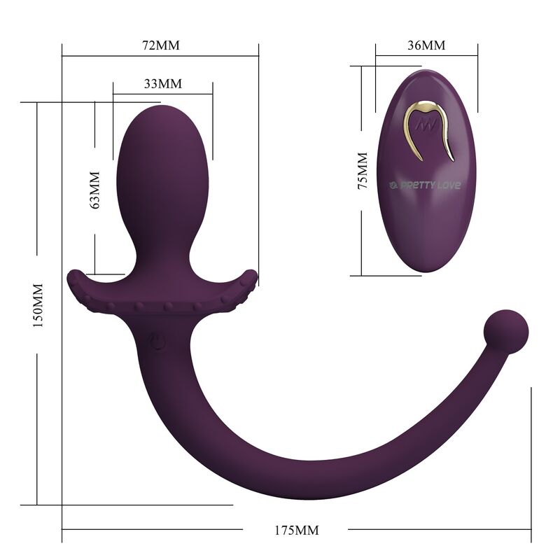 Pretty Love - Lioea Plug Anal Con Cola Vibrador 12 Funciones Color Morado Control Remoto
