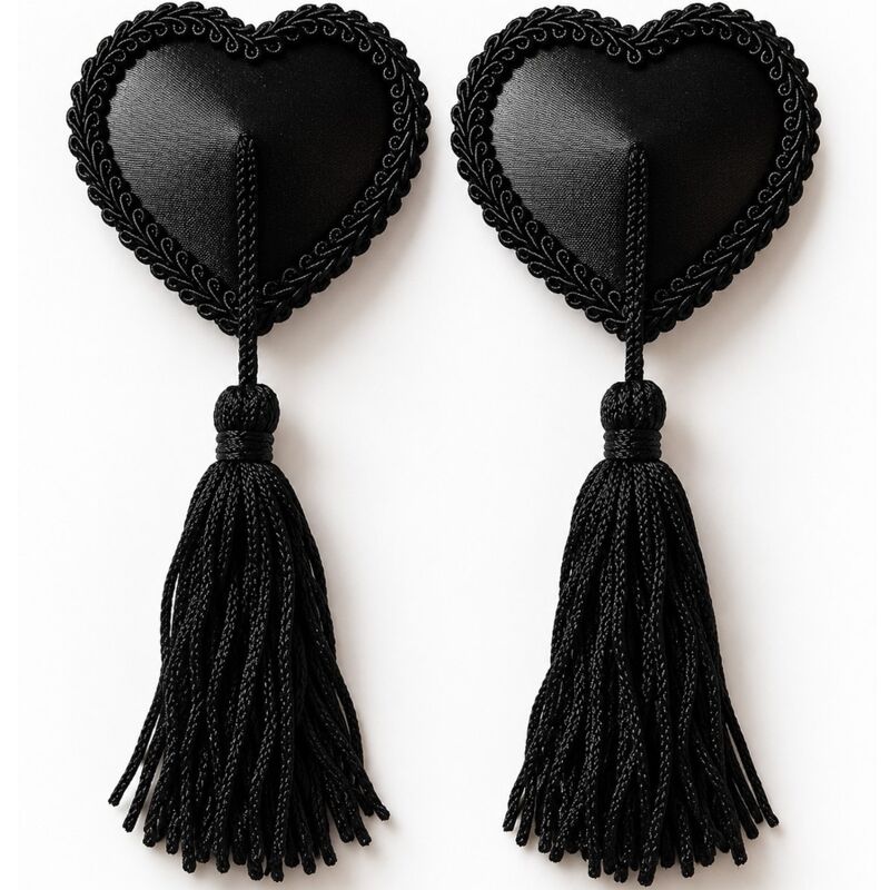 Chilirose - Cr 4897 Cubrepezones Corazón Con Borlas Negro