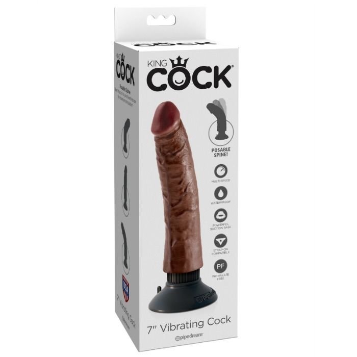 King Cock - Dildo Vibrador Marrón 17.78 Cm