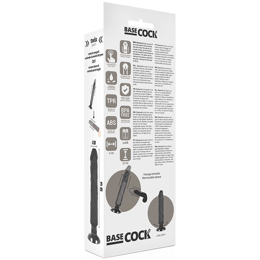 Basecock - Vibrador Realistico 2-1 Natural Negro 20 Cm -O- 4 Cm