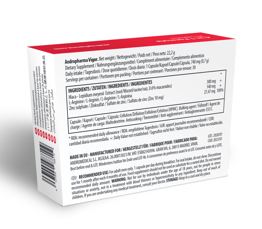 Andropharma Vigor Suplemento Potenciador Líbido 1 Caja