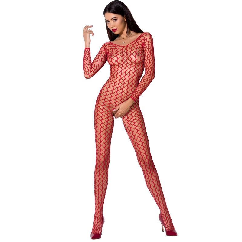 Passion - Woman Bs068 Bodystocking Rojo Talla Única