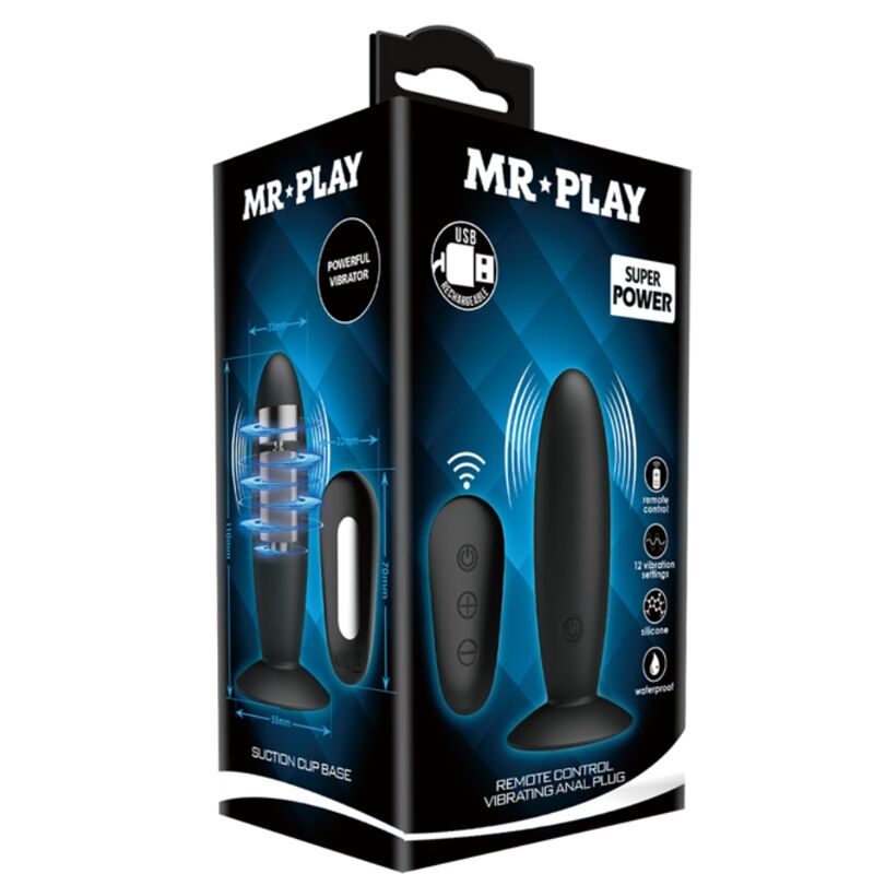 Mr Play - Plug Anal Con Vibracion Negro Control Remoto