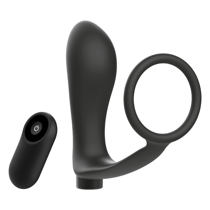 Addicted Toys - Anilla Pene Con Plug Anal Control Remoto Negro Recargable