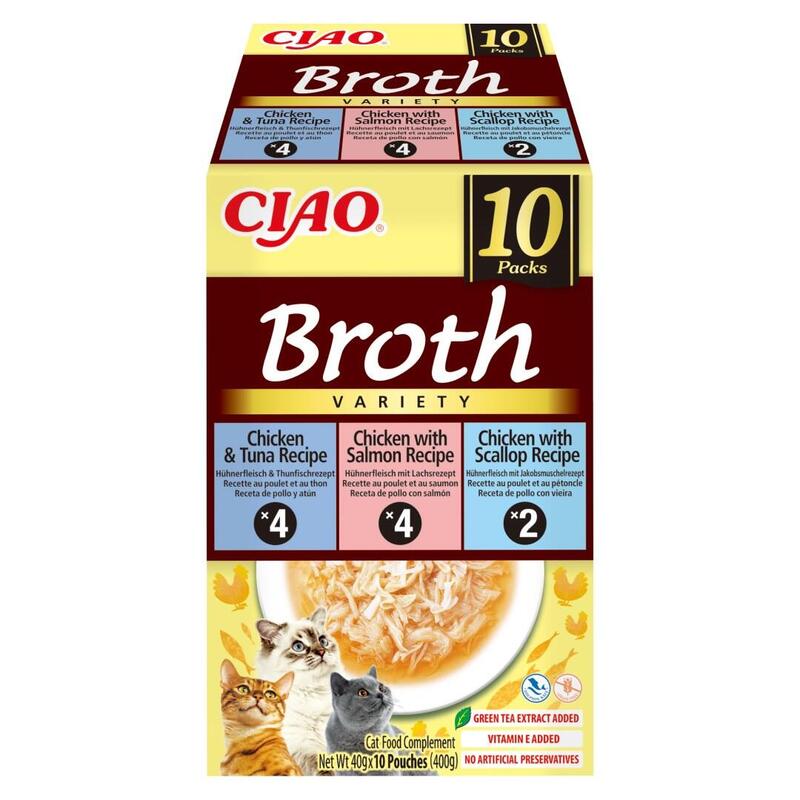 Inaba Cat Ciao Broth Chicken,Fish,Scallop 10x40g