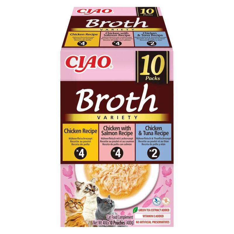 Inaba Cat Ciao Broth Chicken,Salmon,Tuna 10x40g
