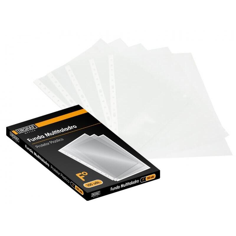 Ingraf Pack De 100 Fundas Multiproposito - Uso En Carpetas De Anillas - Acabado Granulado - 70 Micras