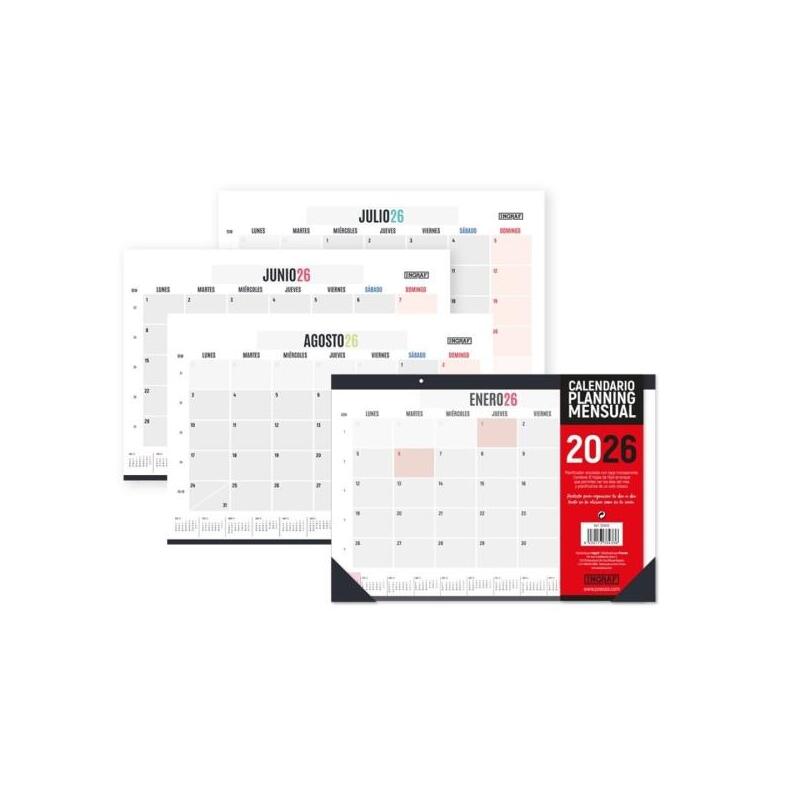 Ingraf Planificador De Mesa Mensual - Encolado Con Tapa De Polipropileno - 12 Hojas De Faciles De Arrancar