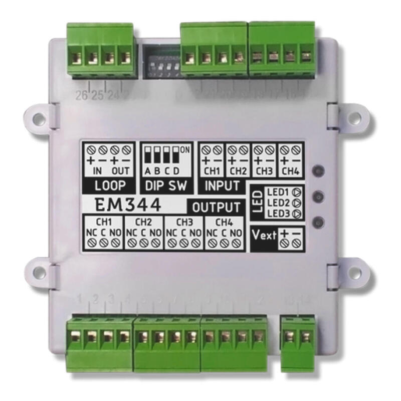 Inim Em344r Módulo De 4 Entradas (2 Configurables Como Zona Convencional) Y 4 Salidas De Relé, Con Aislador