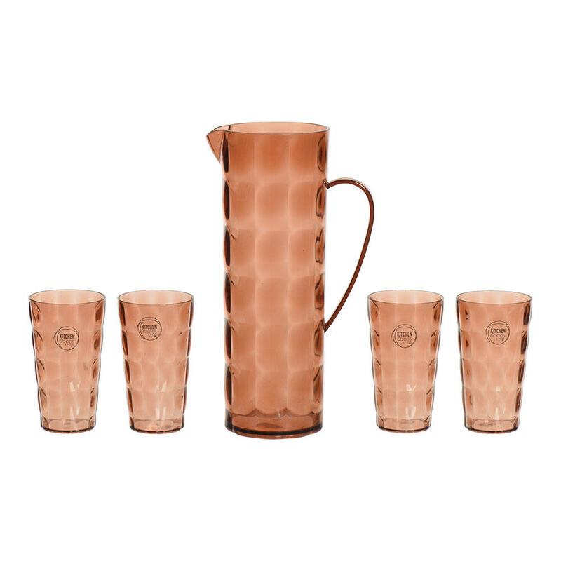 Jarra 1,7 L Y 4 Vasos 370 Ml De Plástico Reciclado Marrón Tierra
