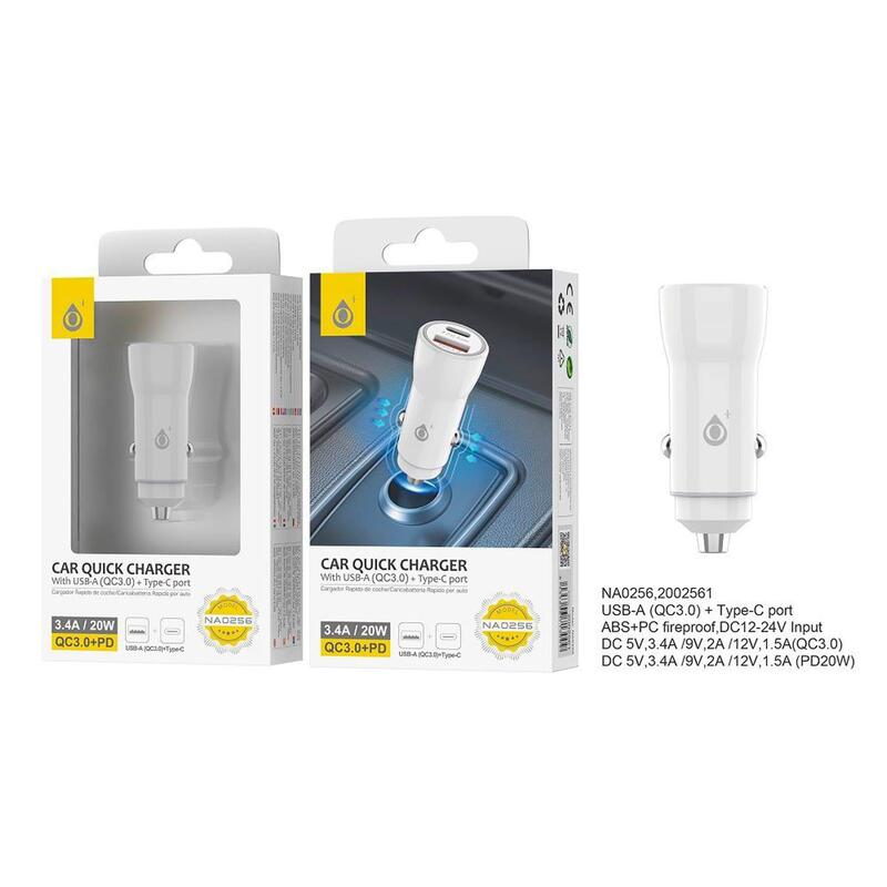 Jc Na0256 White Cargador De Vehículo Usb-C Usb-A 20w