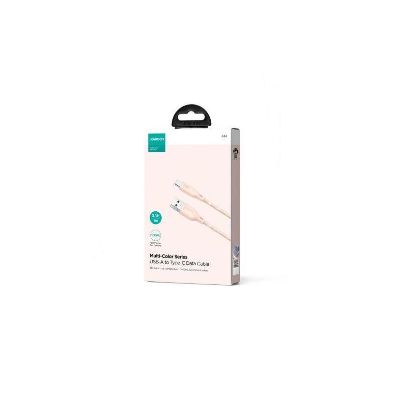 Joyroom Usb - Type-C Multi-Color Series Fast Charging And Data Cable, 100w, 1m, Pink (S-A34)