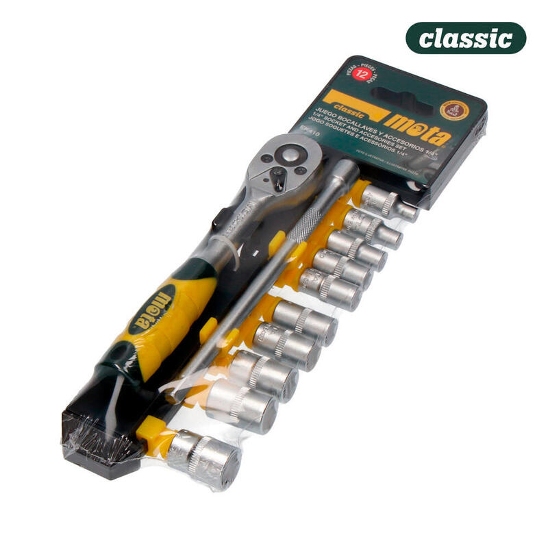 Juego 12 Pcs De Bocallaves Y Accesorios De 1/4" Cr.V. Ek410