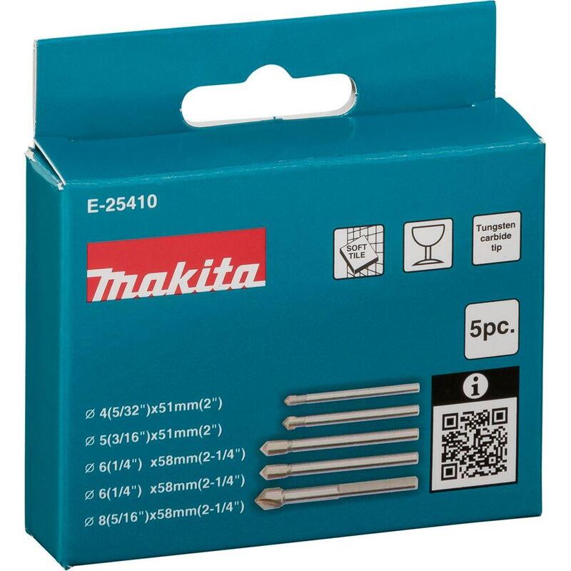 Juego De Brocas Para Azulejos Y Vidrio Makita 5 Piezas, E-25410 Con Vástago Redondo E-25410