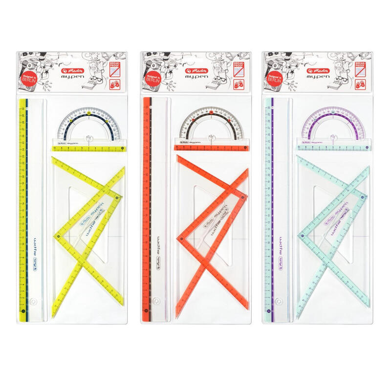 Juego De Geometría Herlitz De 4 Piezas. Regla, Transportador, 2x Escuadra