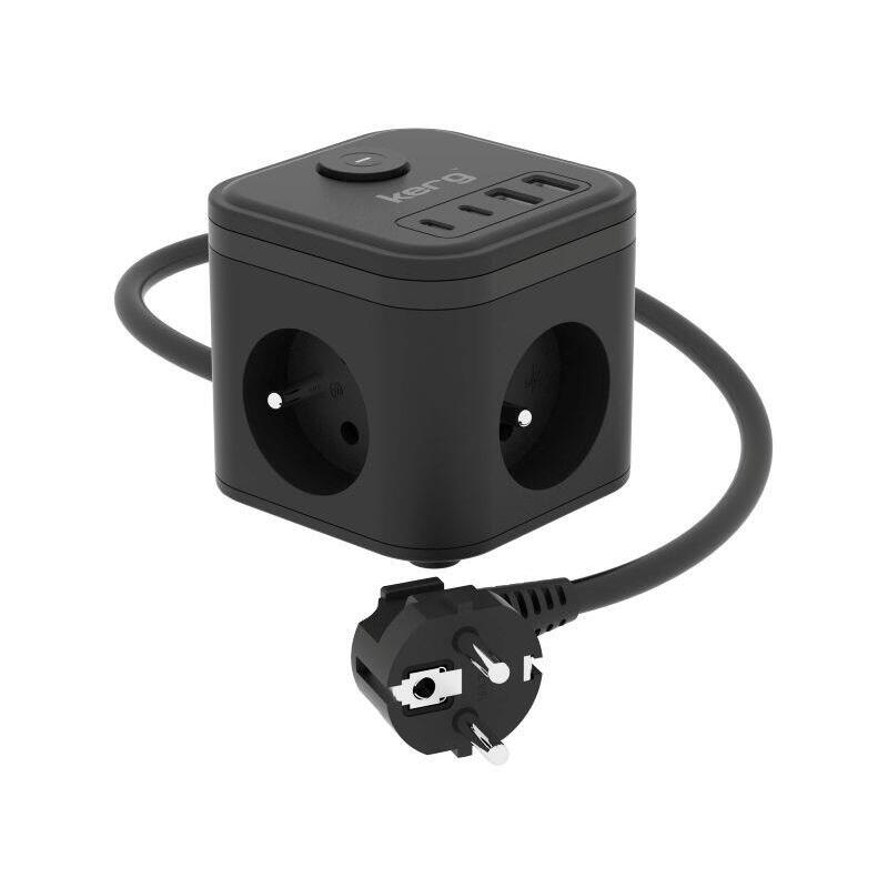 Kerg Smart  Enchufe Multiple De 3 Tomas + Cargador Usb-A+Usb-C 1,5 M 3×1,5 Mm2 H05vv-F 16 A/250 V