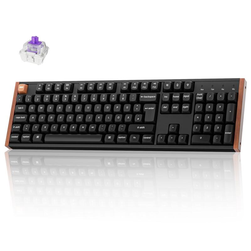 Keychron K10 He (Negro/Holz, De-Layout, Gateron Double-Rail Magnetic Nebula, Hot-Swap, Aluminiumrahmen, Rgb) K10h-F1-De