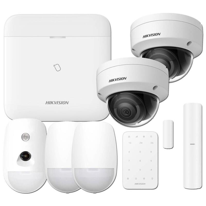 Kit Axpro 868mhz 96 Zonas Hikvision Panel + Teclado + Pir Cam + 2 Detectores + 1 Pircam + Contacto + 2 Domo Ip 4mp 2.8mm