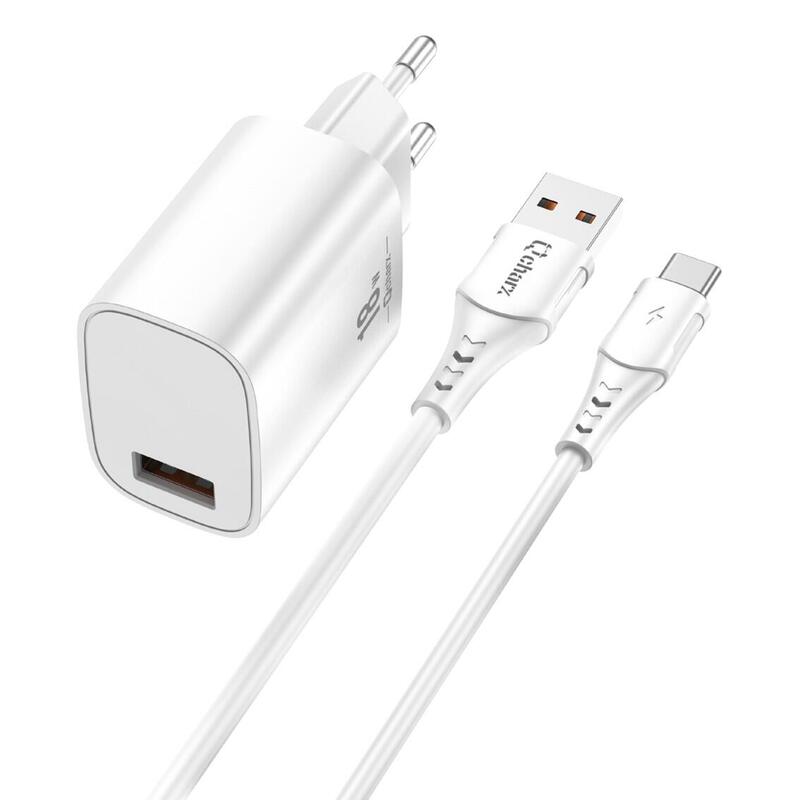 Kit Cargador Qcharx Artemisia 3a 18w + Cable Usb A Tipo C Blanco