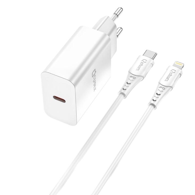 Kit Cargador Qcharx Chronos 3a 20w + Cable Tipo C A Lighting Blanco