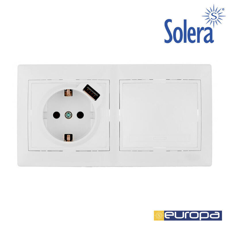 Kit De Conmutador + Base Con Usb + Marco De 2 Elementos 154x81x10mm S.Europa Solera Kit-Erp-Room