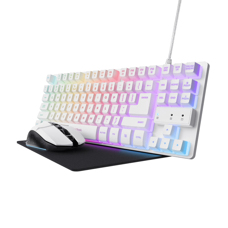 Kit Gaming Gxt 794w Teclado Wired + Raton Wireless + Alfombrilla Blanco Trust Teclado Gaming/ Ratón Gaming Inalámbrico/ Alfombrilla Para Ratón