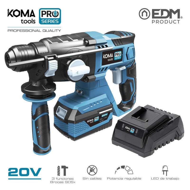 Kit Martillo Percutor 20v Con 1 Bateria 4.0a. Y Cargador 08772 30x19.5cm Koma Tools Pro Series Battery