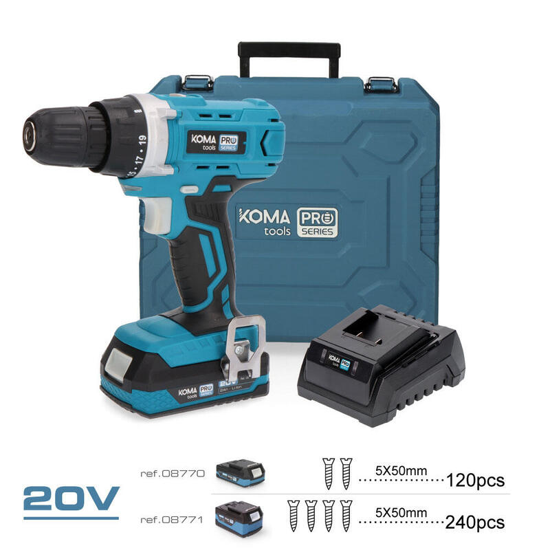 Kit Taladro Atornillador Con 40 Accesorios 20v Con Batería Y Cargador Koma Tools