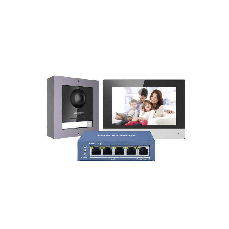 Kit Videoportero Ip Estación Interior + Estación Puerta + Switch + Sd 16gb Hikvision
